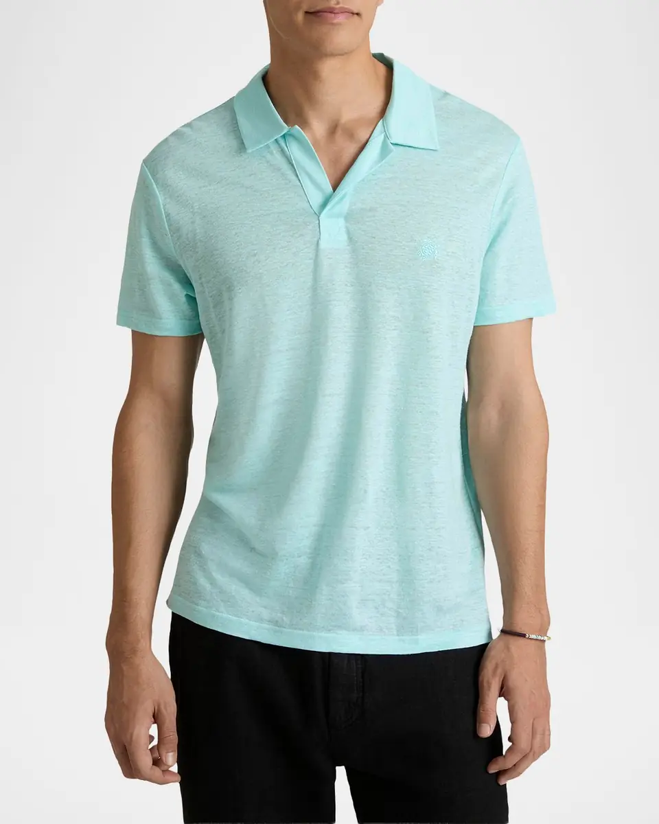 Vilebrequin Men's Linen Jersey Johnny Collar Polo Shirt | Thumbnail 3 Vilebrequin Men's Linen Jersey Johnny Collar Polo Shirt | Thumbnail 3