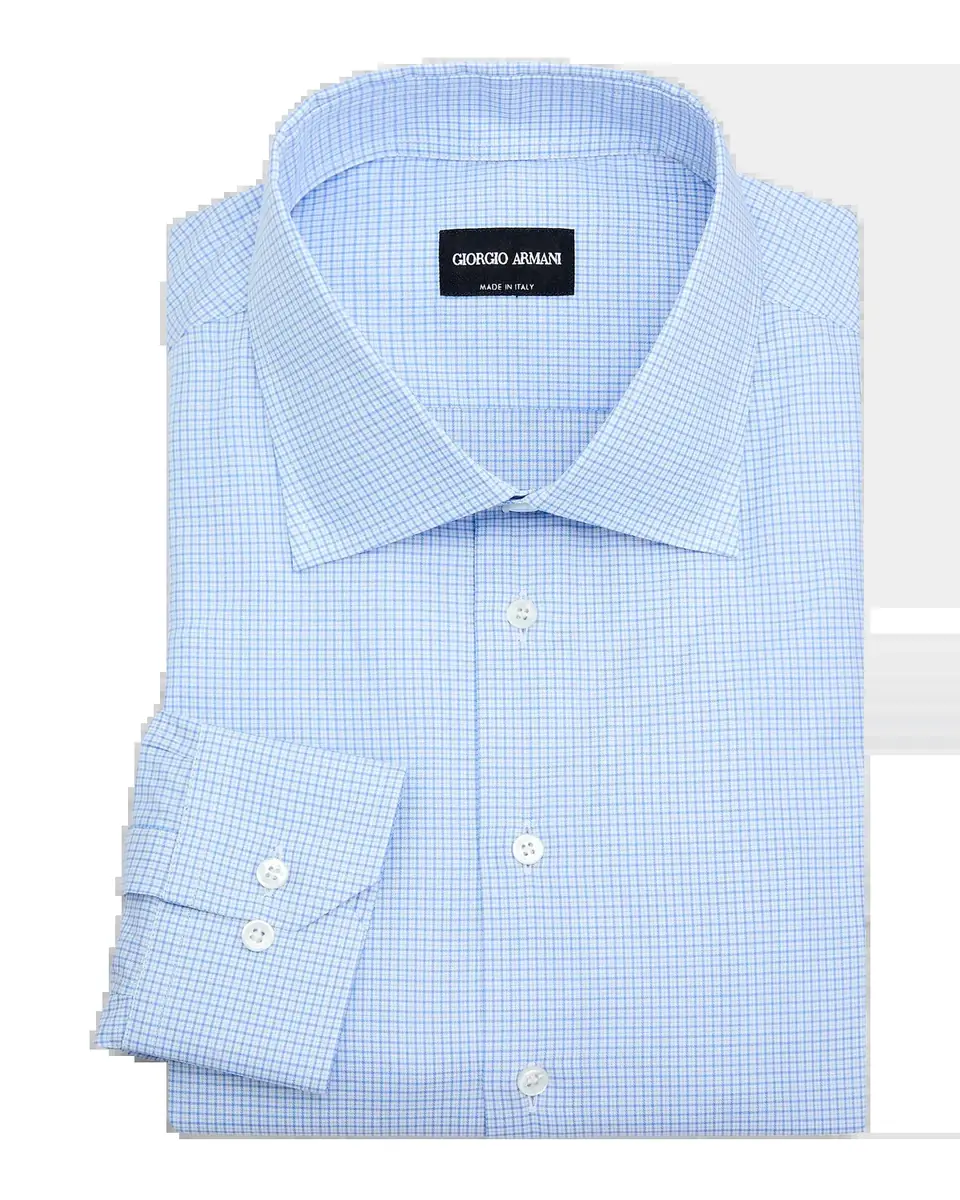Giorgio Armani Men's Micro-Grid Check Cotton Dress Shirt | Thumbnail 2