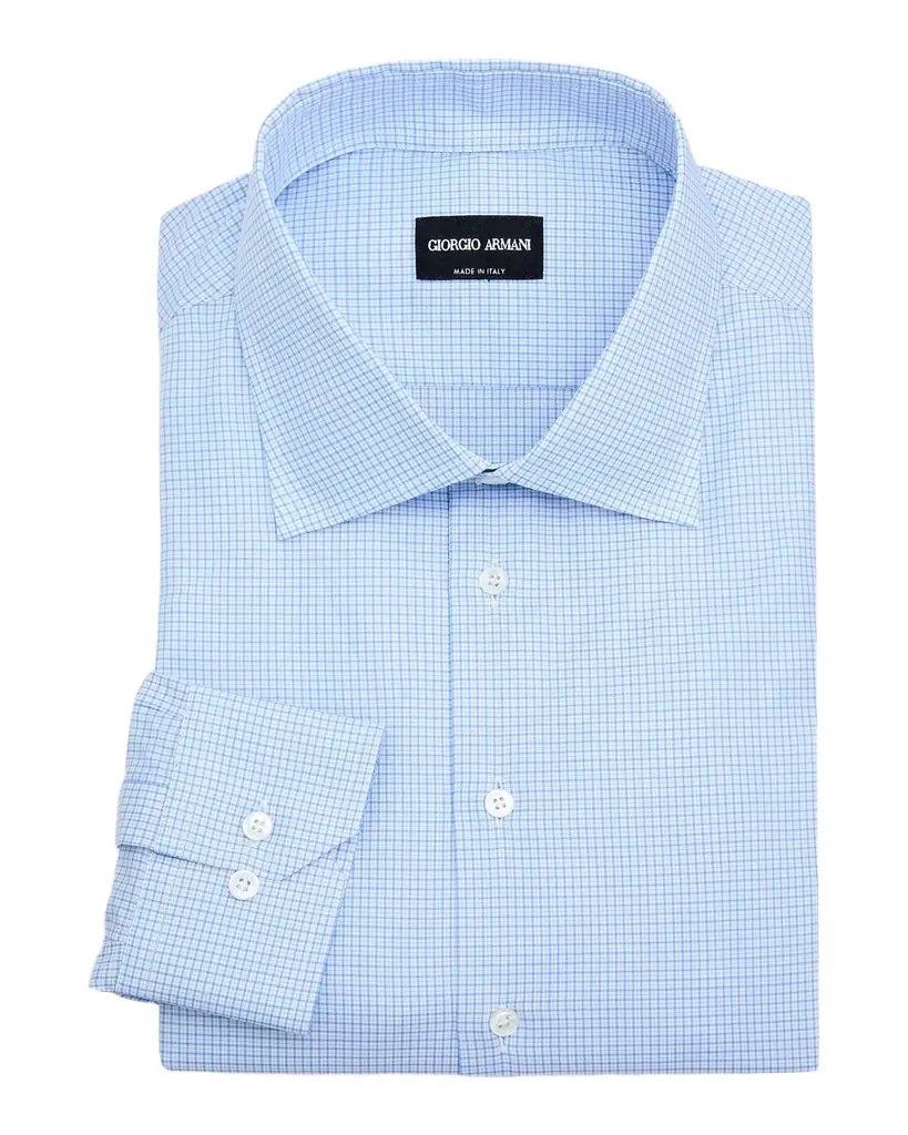 Giorgio Armani Men's Micro-Grid Check Cotton Dress Shirt | Image 1 Giorgio Armani Men's Micro-Grid Check Cotton Dress Shirt | Image 1