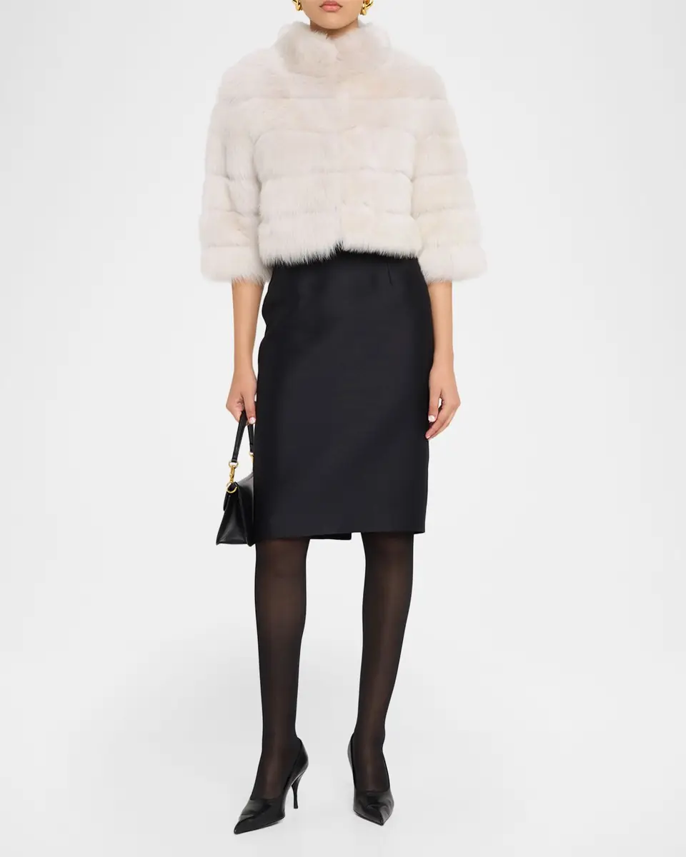 Gorski Lamb Shearling 3/4-Sleeve Crop Coat | Thumbnail 2