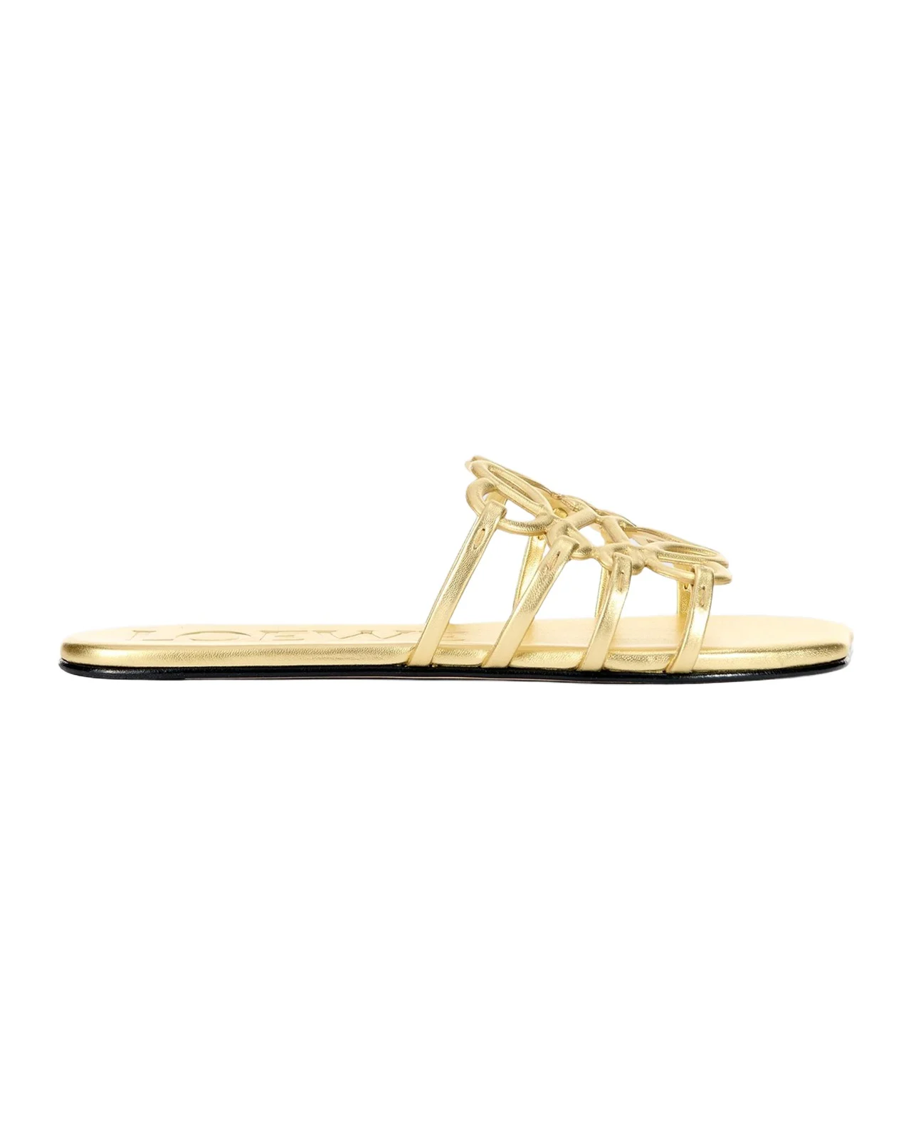 x Paula's Ibiza Petal Anagram Metallic Leather Slide Sandals