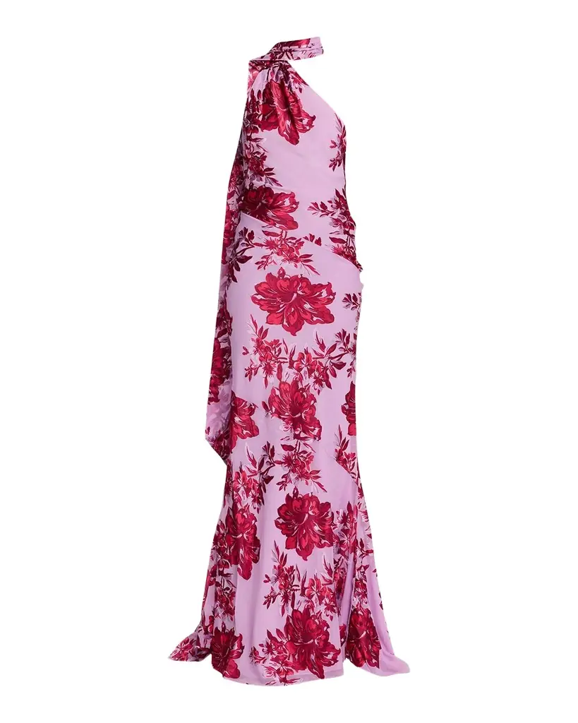 Retrofête Lorenna Floral One-Shoulder Scarf Gown | Image 1 Retrofête Lorenna Floral One-Shoulder Scarf Gown | Image 1