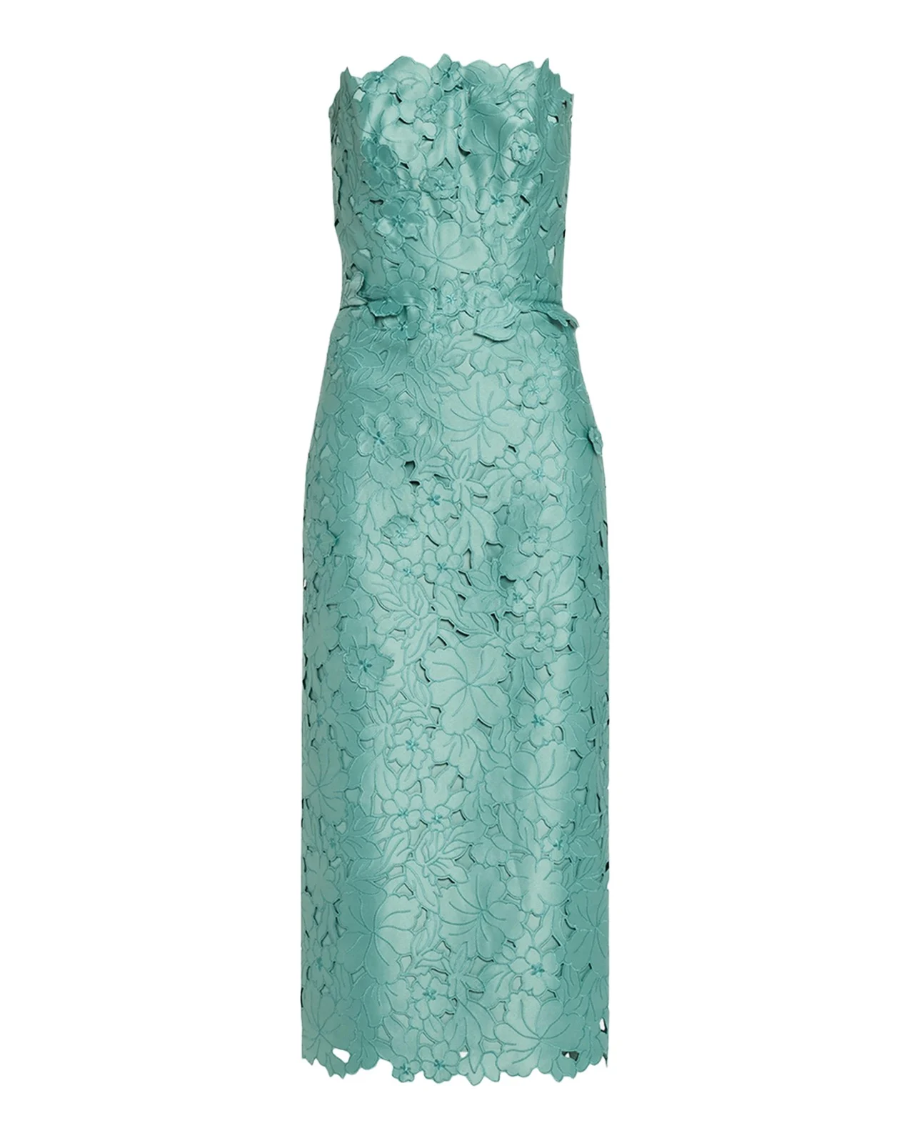 Astelle Strapless Floral-Cut Lace Midi Pencil Dress
