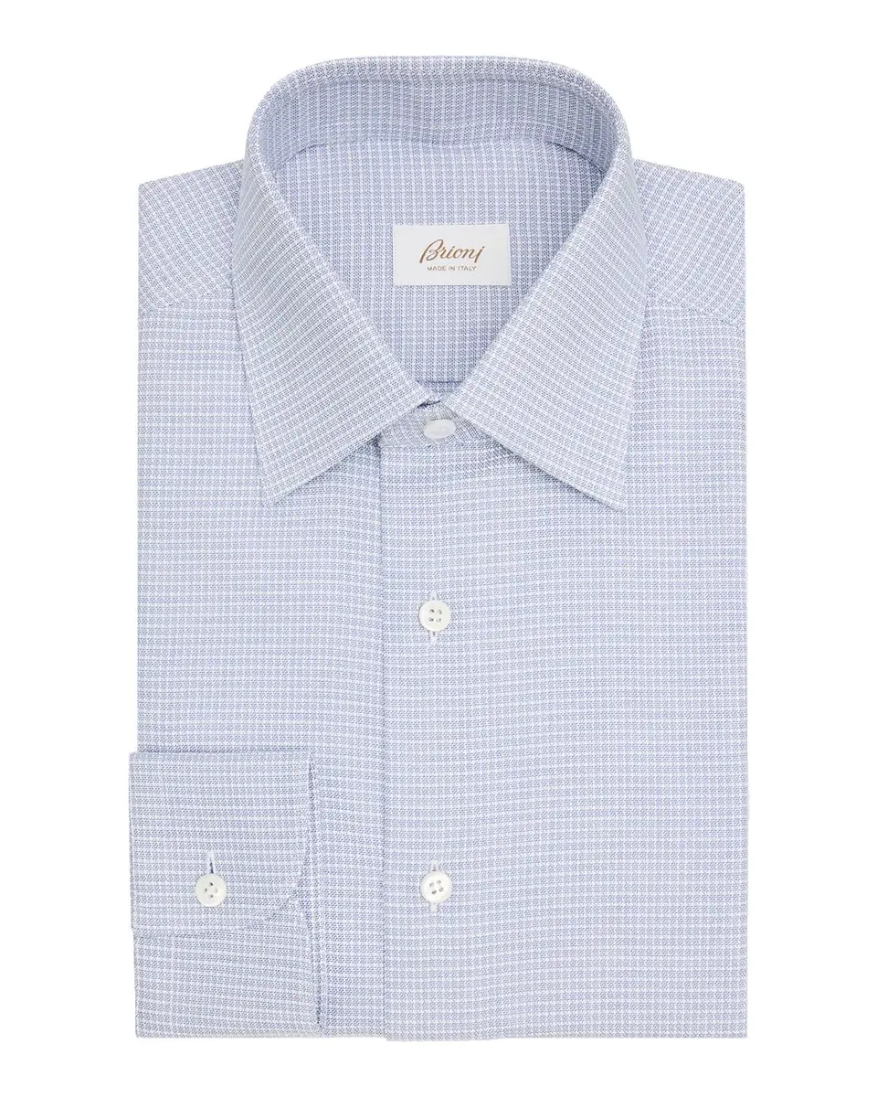 Brioni Men's Cotton Textured-Check Point Collar Dress Shirt | Thumbnail 3 Brioni Men's Cotton Textured-Check Point Collar Dress Shirt | Thumbnail 3