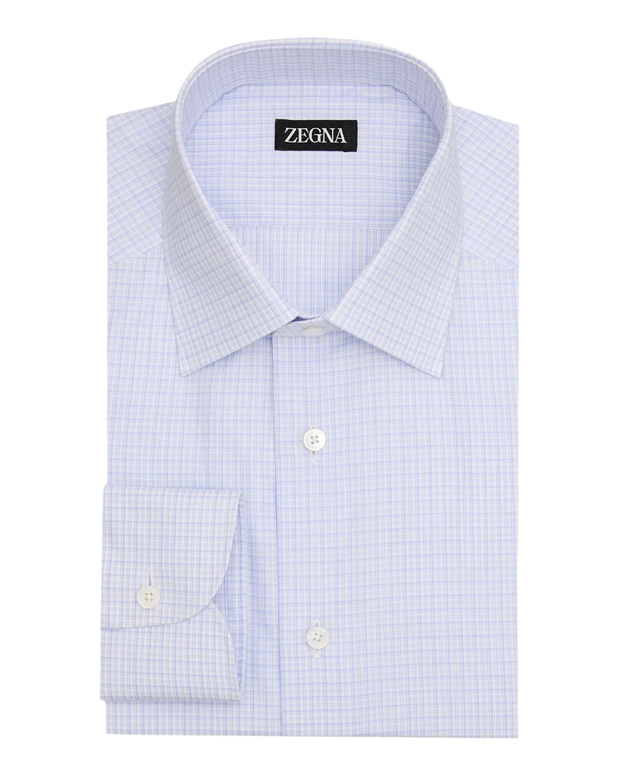Zegna Men's Pure Cotton Micro-Plaid Dress Shirt