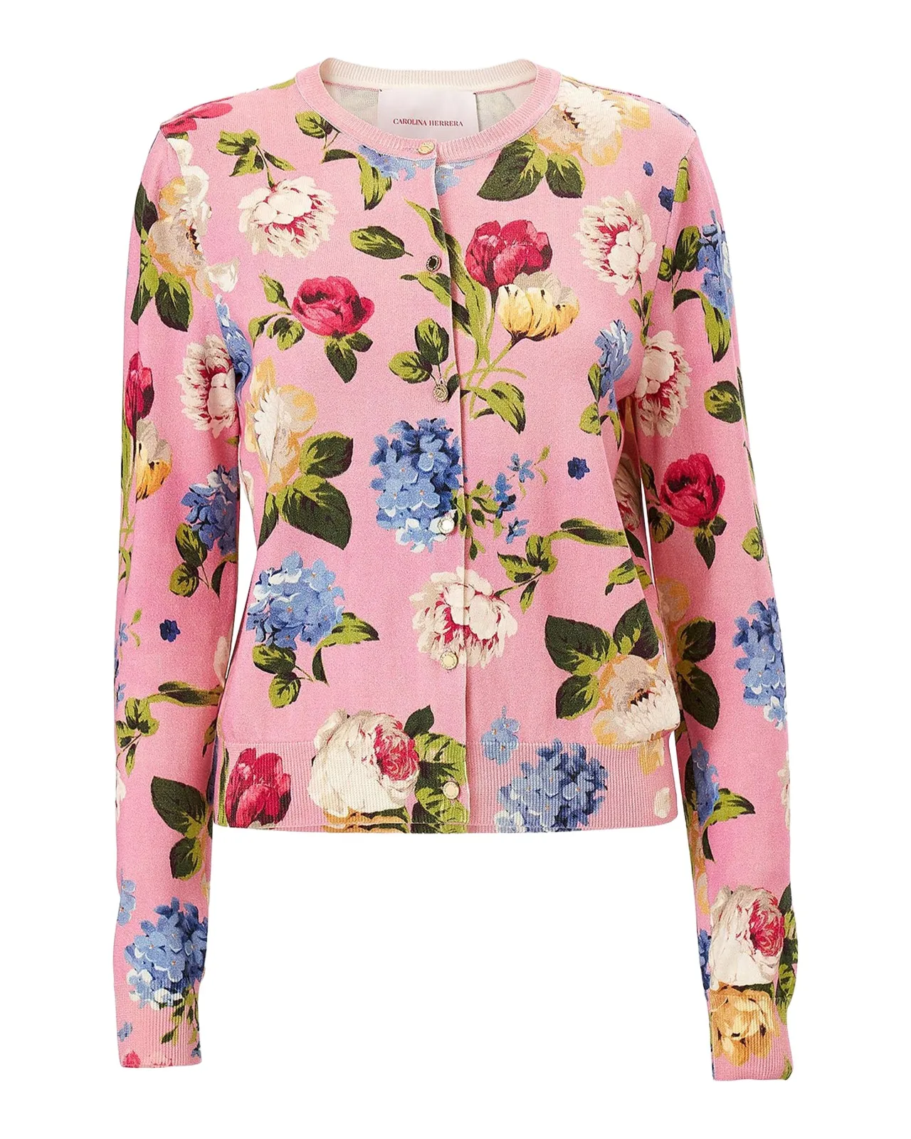 Floral Silk-Cotton Crewneck Cardigan