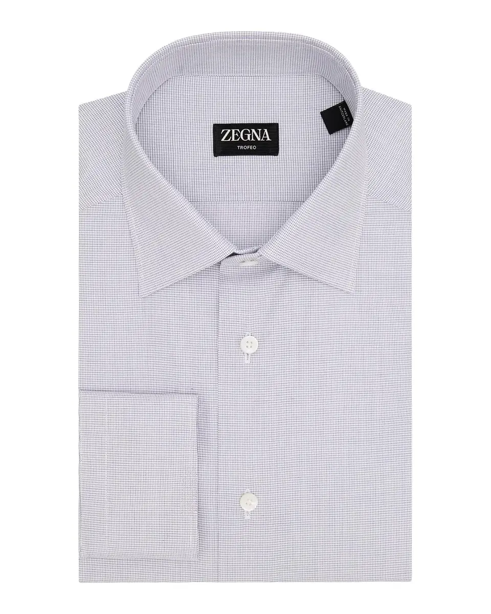 Zegna Men's Micro-Check Trofeo Cotton Dress Shirt | Thumbnail 3