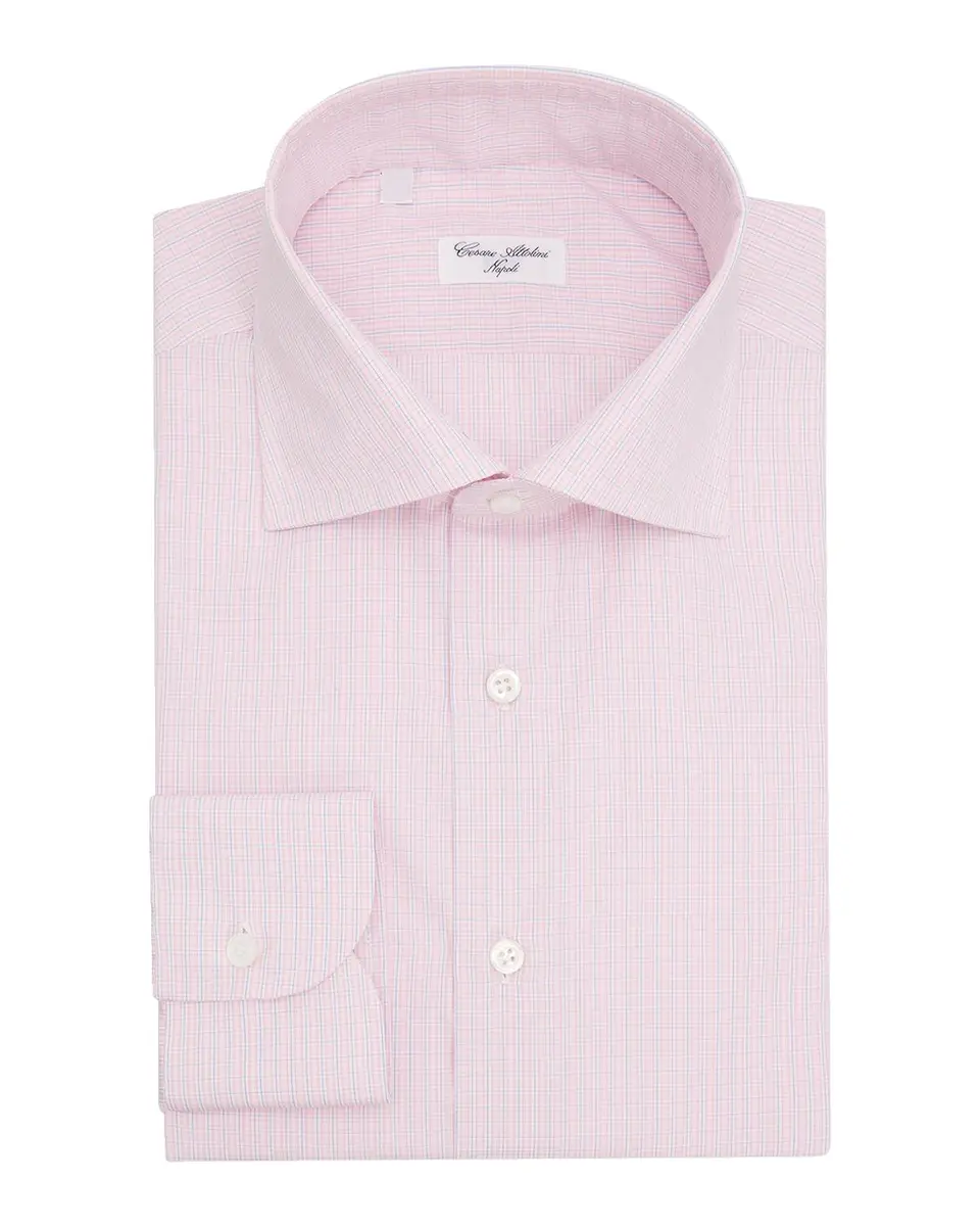 Cesare Attolini Men's Micro-Plaid Cotton Dress Shirt | Thumbnail 3 Cesare Attolini Men's Micro-Plaid Cotton Dress Shirt | Thumbnail 3