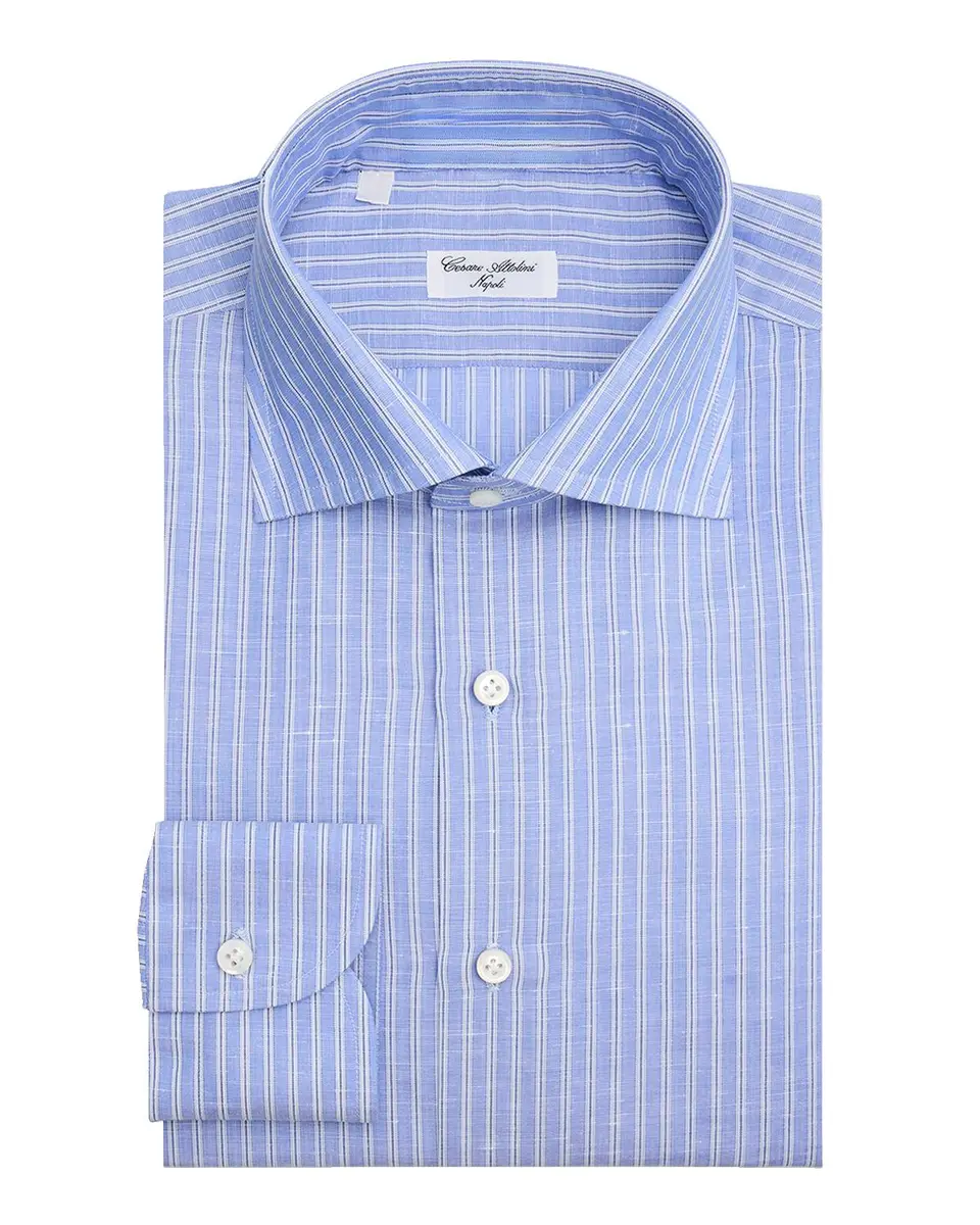 Cesare Attolini Men's Cotton and Linen Multi-Stripe Dress Shirt | Thumbnail 3 Cesare Attolini Men's Cotton and Linen Multi-Stripe Dress Shirt | Thumbnail 3