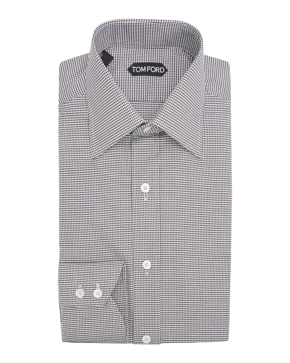 Tom Ford Men's Cotton Micro-Houndstooth Dress Shirt | Thumbnail 3