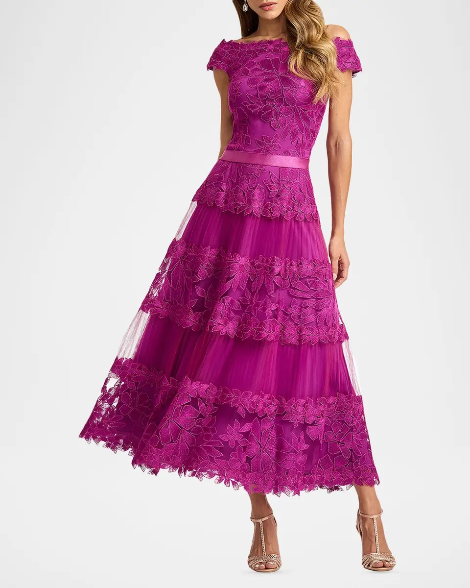 Tadashi Shoji Off-the-Shoulder Cap-Sleeve Lace Midi Dress | Thumbnail 3 Tadashi Shoji Off-the-Shoulder Cap-Sleeve Lace Midi Dress | Thumbnail 3