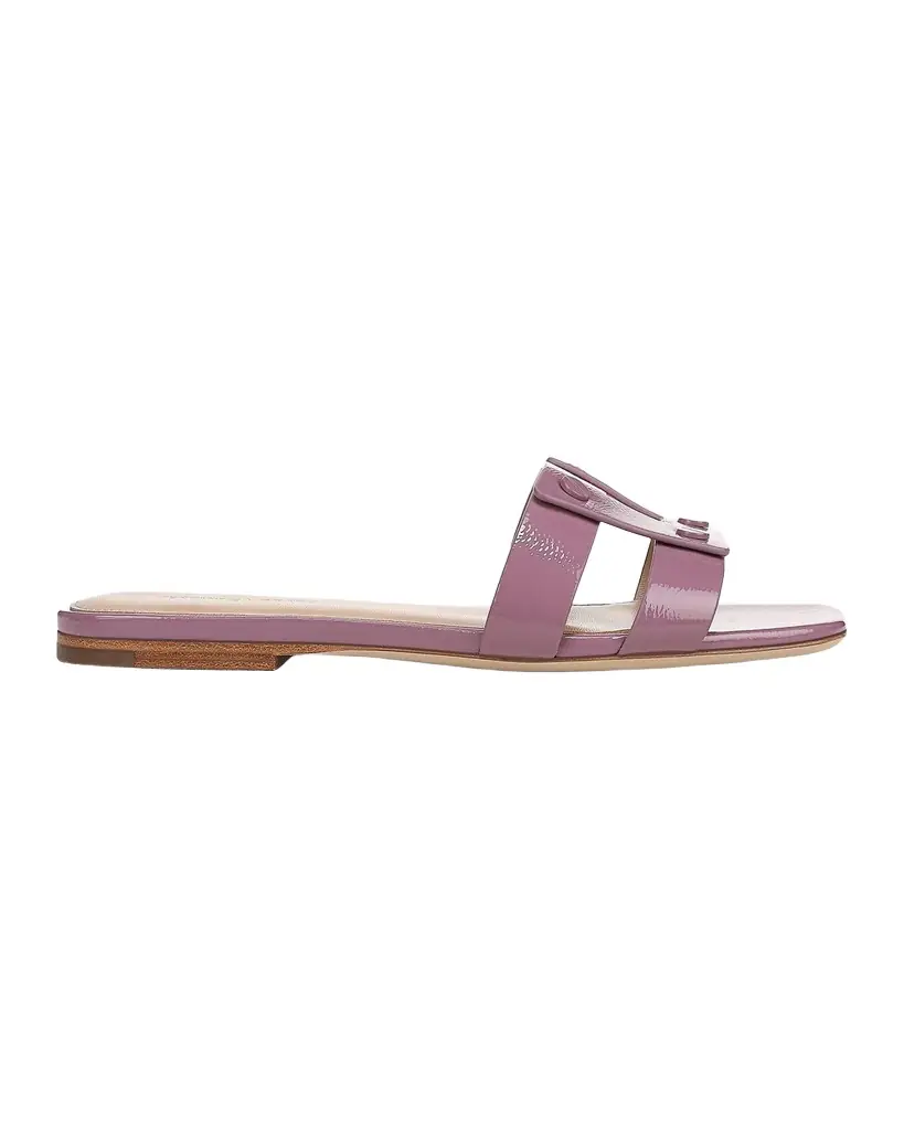 Veronica Beard Via Patent Leather Flat Slide Sandals | Image 1 Veronica Beard Via Patent Leather Flat Slide Sandals | Image 1