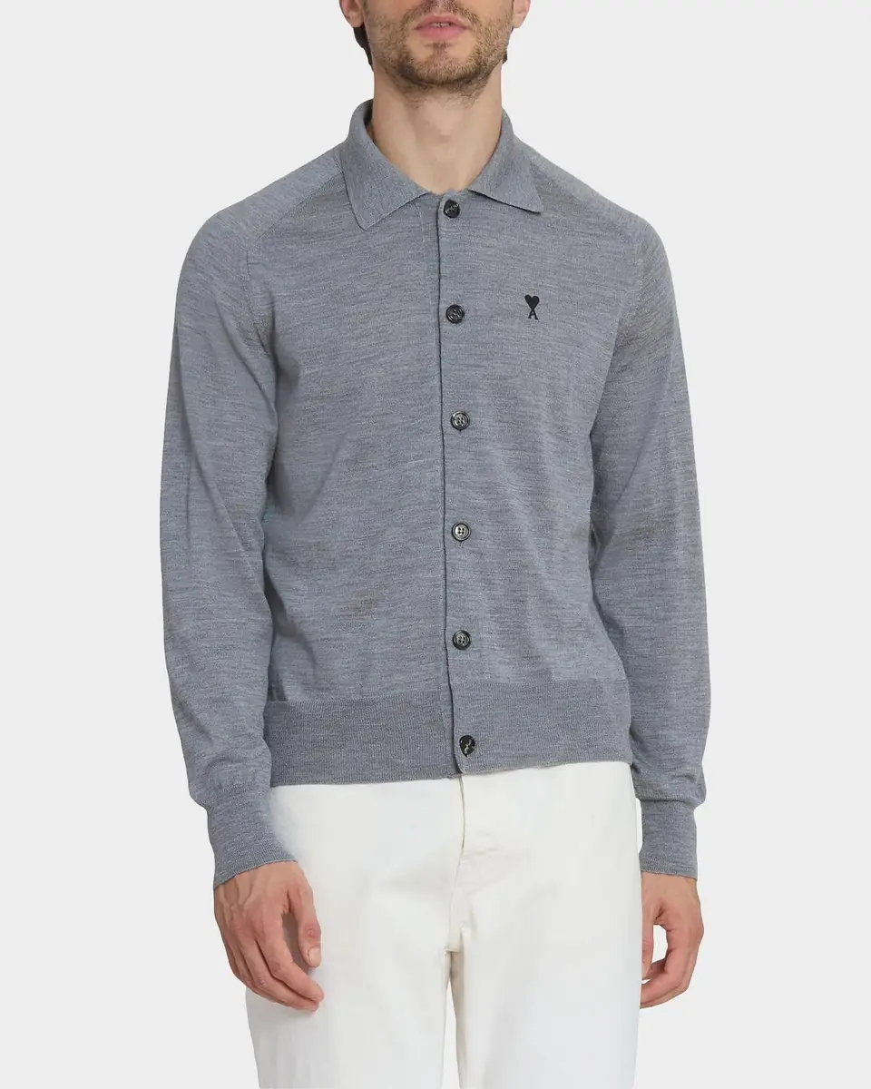 AMI PARIS Men's Embroidered-Logo Wool Knit Cardigan | Thumbnail 4