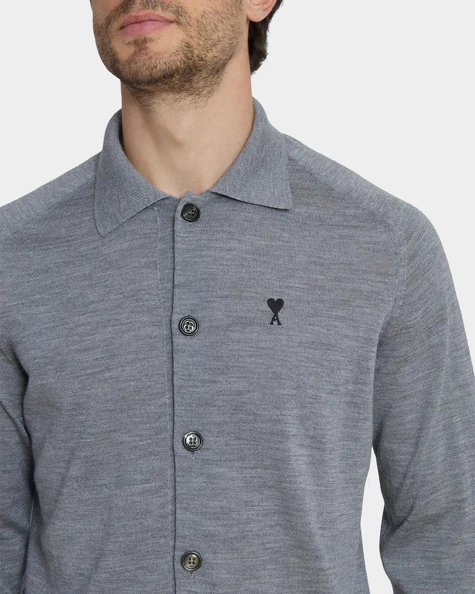 AMI PARIS Men's Embroidered-Logo Wool Knit Cardigan | Thumbnail 5