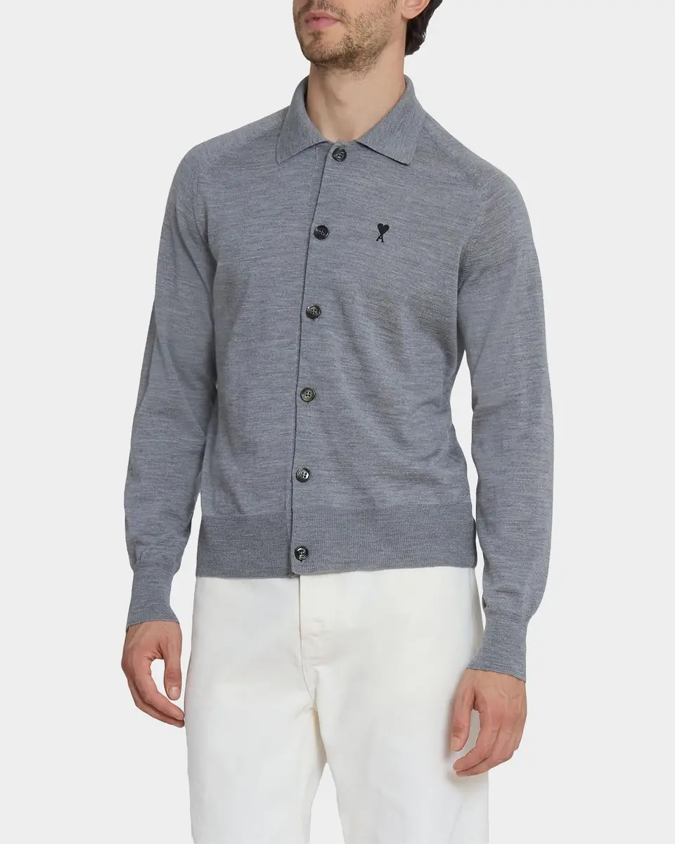 AMI PARIS Men's Embroidered-Logo Wool Knit Cardigan | Thumbnail 6