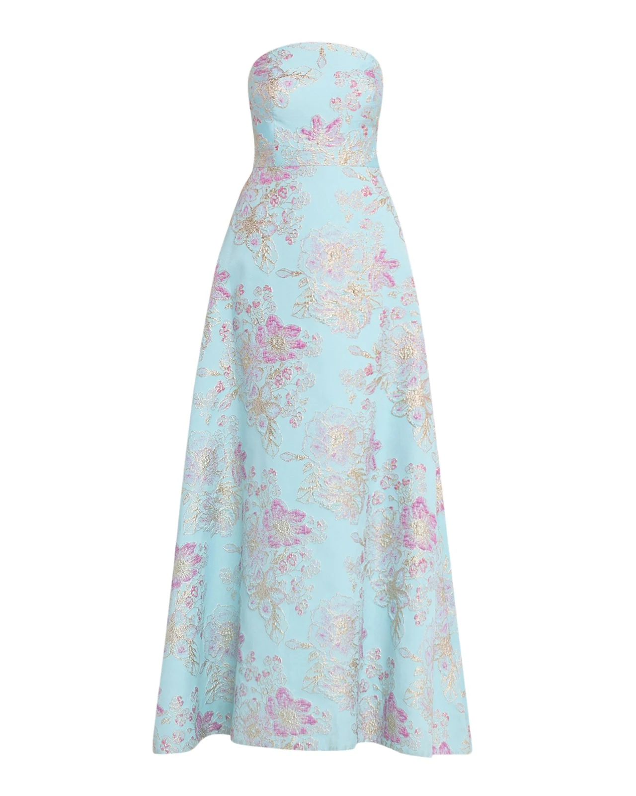 Strapless Metallic Floral Jacquard Gown