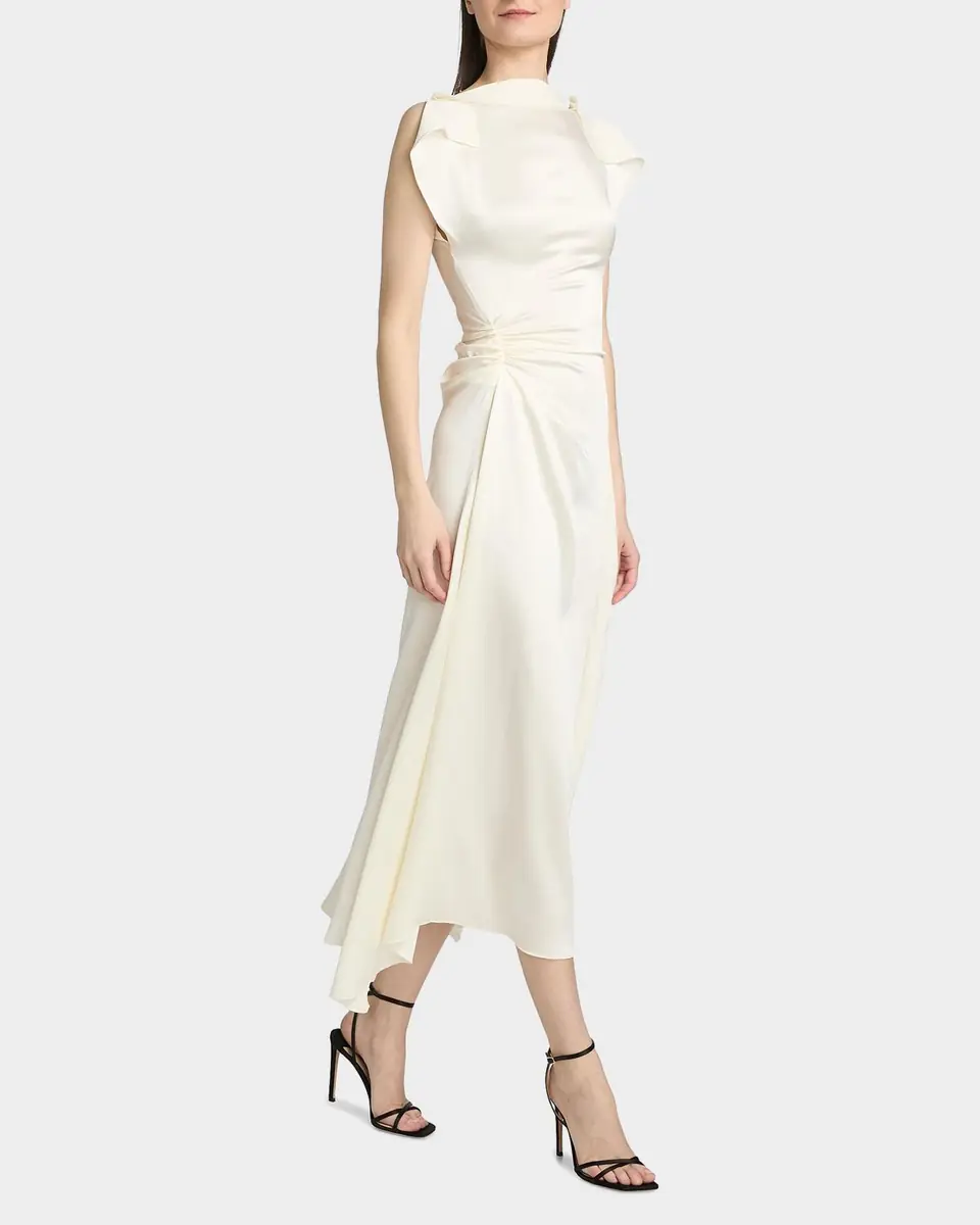 Victoria Beckham Draped Sleeve Satin Midi Dress | Thumbnail 2 Victoria Beckham Draped Sleeve Satin Midi Dress | Thumbnail 2