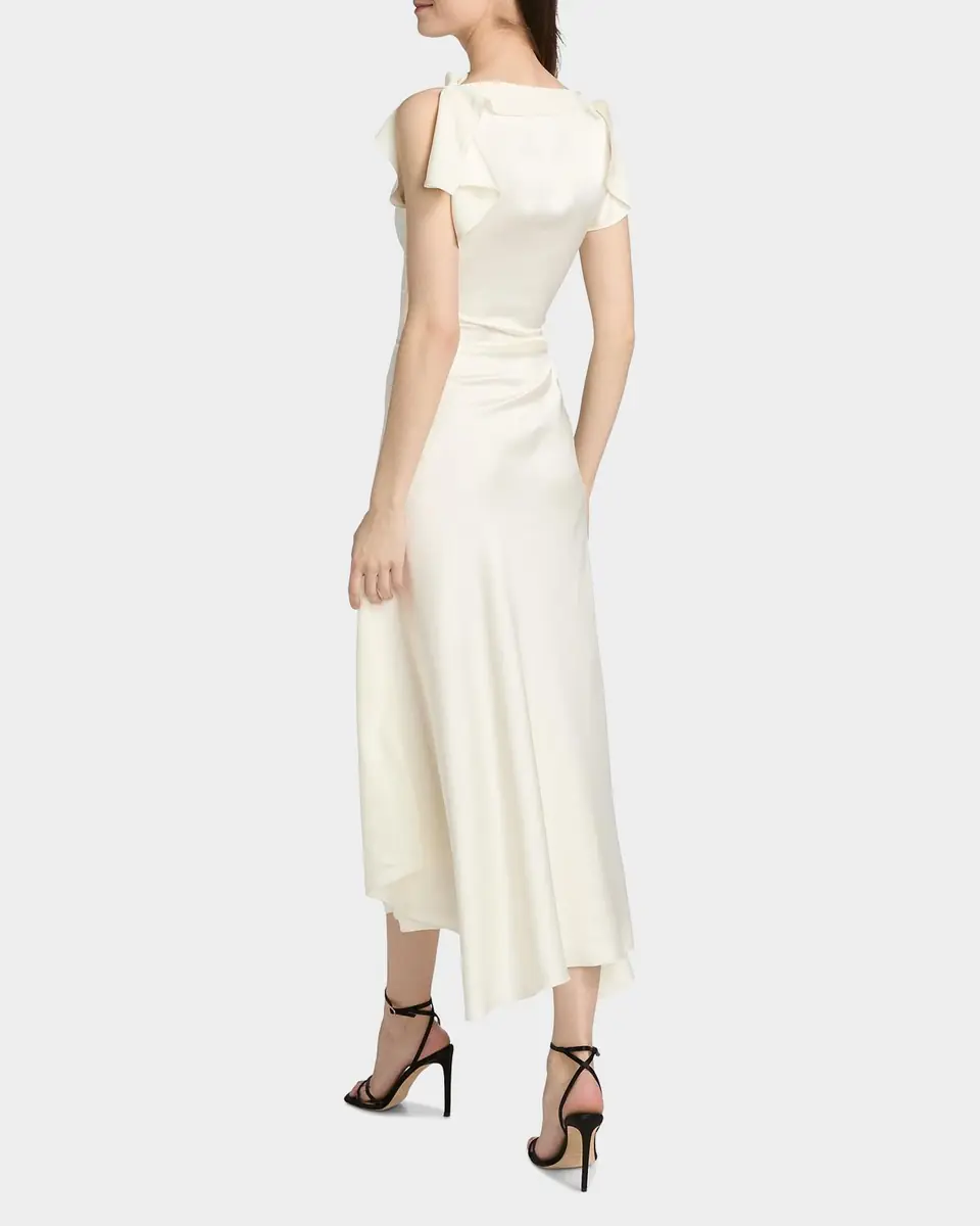 Victoria Beckham Draped Sleeve Satin Midi Dress | Thumbnail 3 Victoria Beckham Draped Sleeve Satin Midi Dress | Thumbnail 3