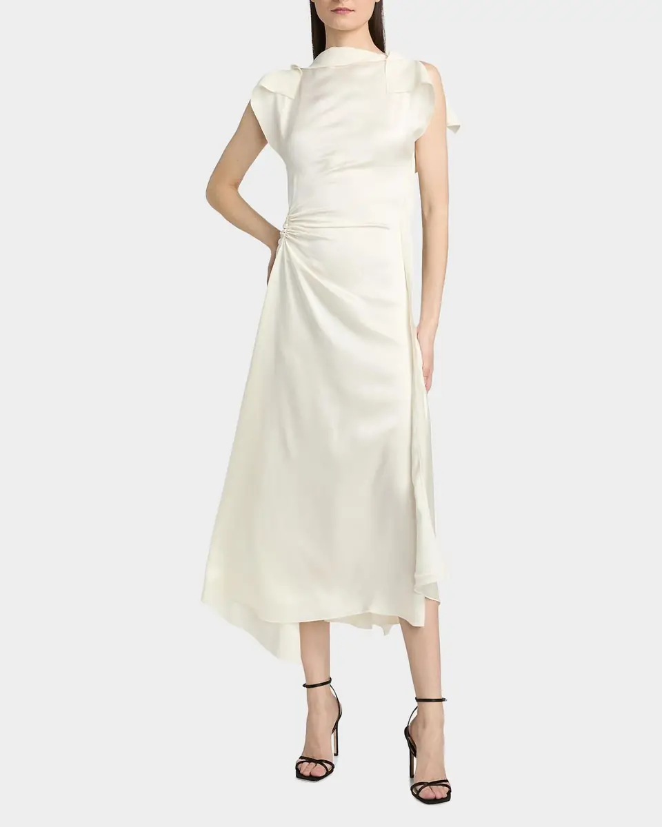 Victoria Beckham Draped Sleeve Satin Midi Dress | Thumbnail 4 Victoria Beckham Draped Sleeve Satin Midi Dress | Thumbnail 4
