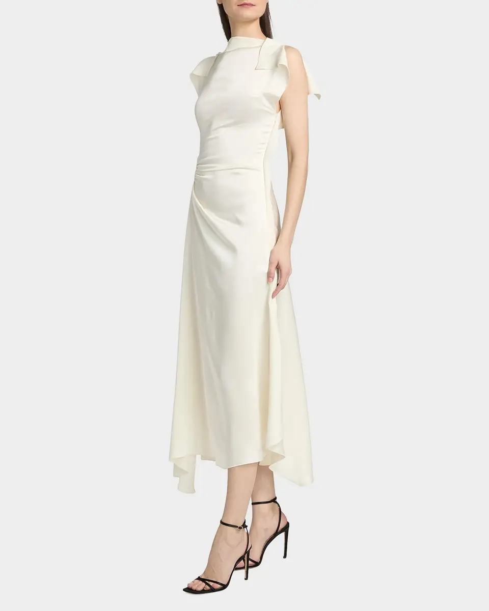 Victoria Beckham Draped Sleeve Satin Midi Dress | Thumbnail 7 Victoria Beckham Draped Sleeve Satin Midi Dress | Thumbnail 7