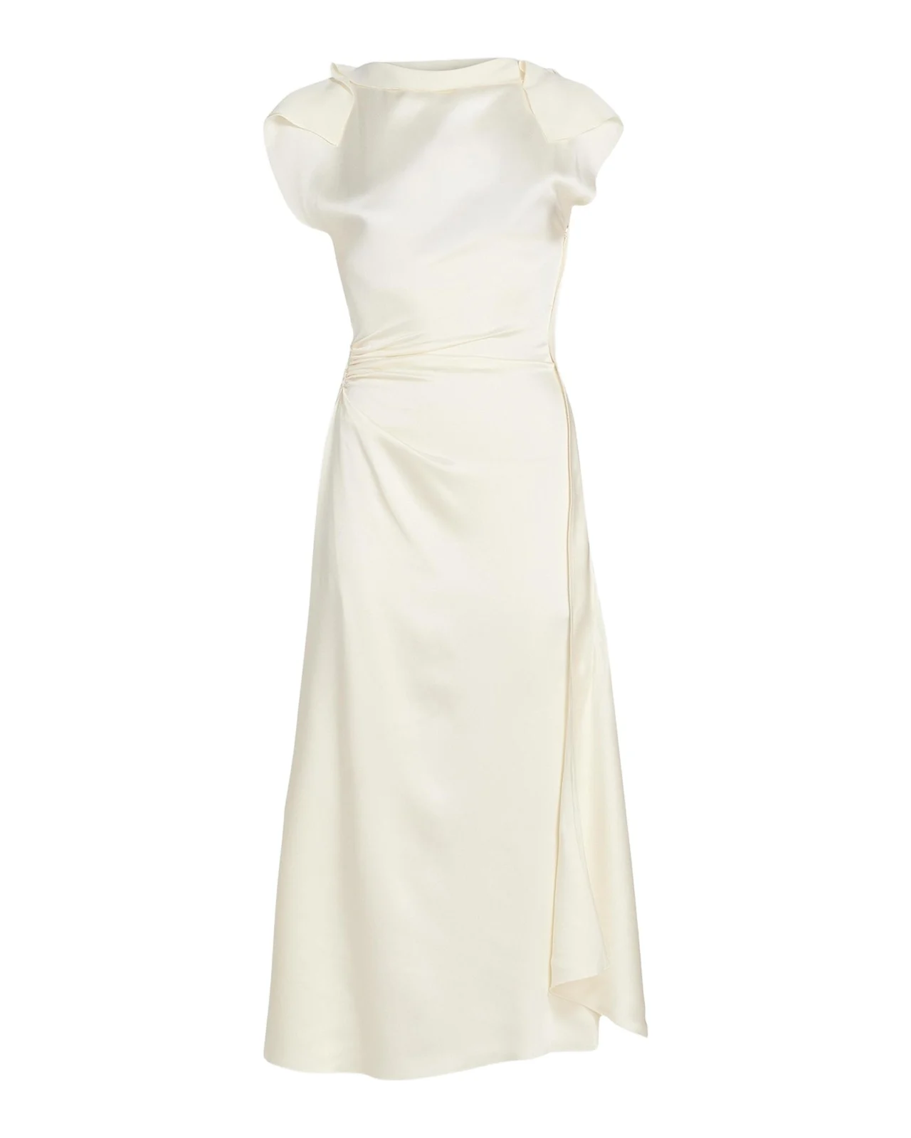 Draped Sleeve Satin Midi Dress