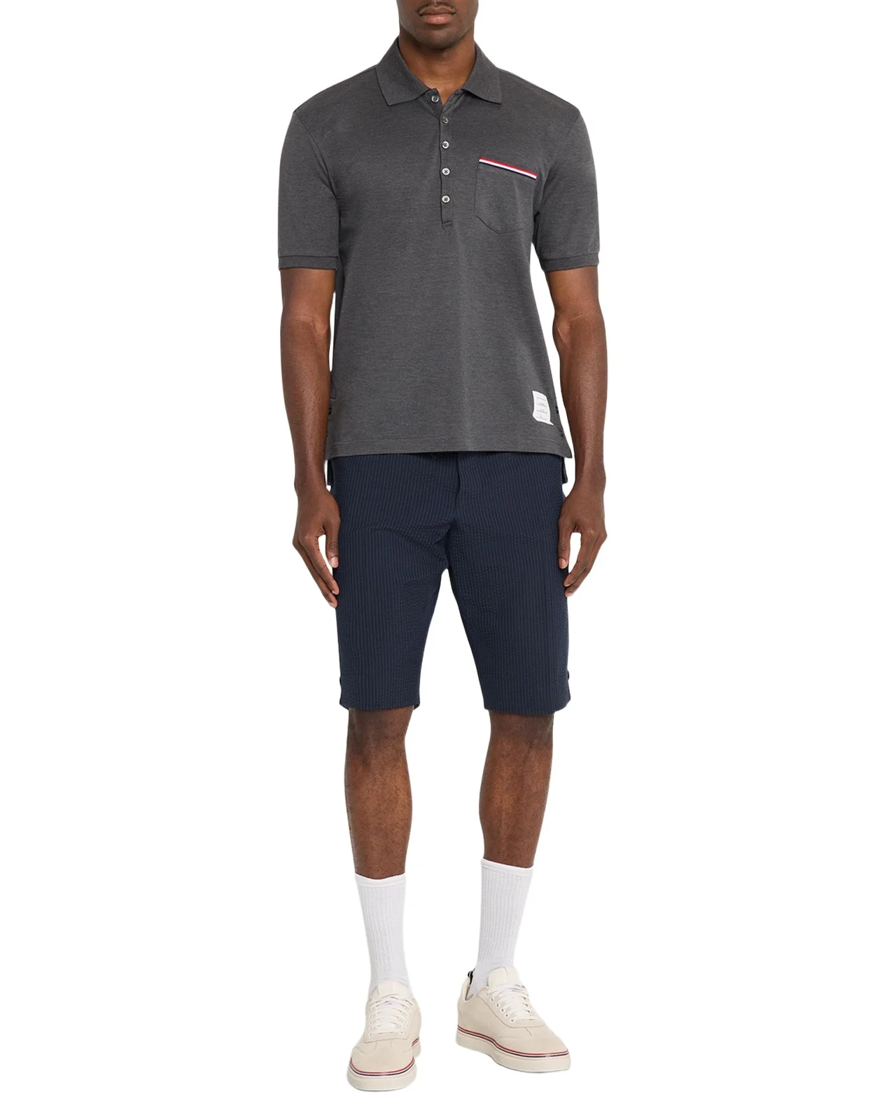 Thom Browne Heather Polo Shirt with Striped Pocket
