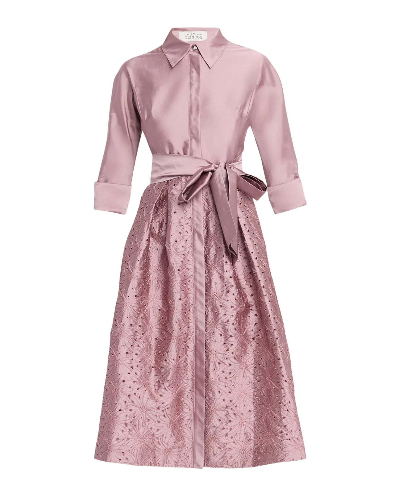 Rickie Freeman for Teri Jon Taffeta Shirt Dress w/ Eyelet Skirt
