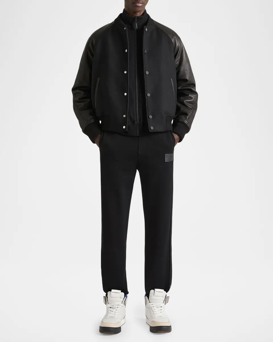 Givenchy Men's Mixed Material Wool and Leather Bomber Jacket | Thumbnail 2 Givenchy Men's Mixed Material Wool and Leather Bomber Jacket | Thumbnail 2