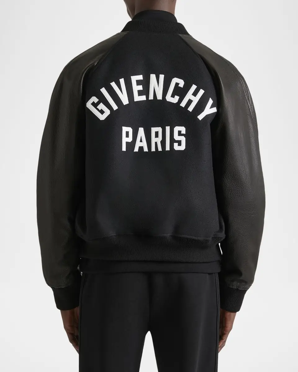 Givenchy Men's Mixed Material Wool and Leather Bomber Jacket | Thumbnail 3 Givenchy Men's Mixed Material Wool and Leather Bomber Jacket | Thumbnail 3