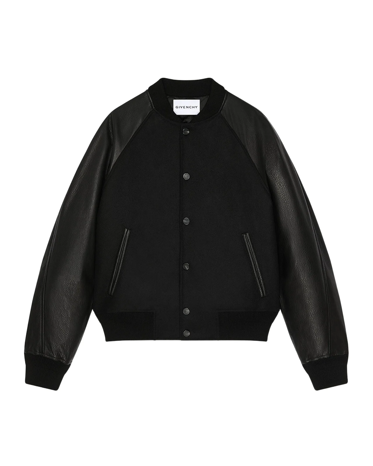 Men's Mixed Material Wool and Leather Bomber Jacket Men's Mixed Material Wool and Leather Bomber Jacket