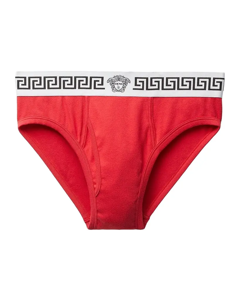 Versace Men's Medusa La Greca Cotton-Rib Briefs | Image 1 Versace Men's Medusa La Greca Cotton-Rib Briefs | Image 1