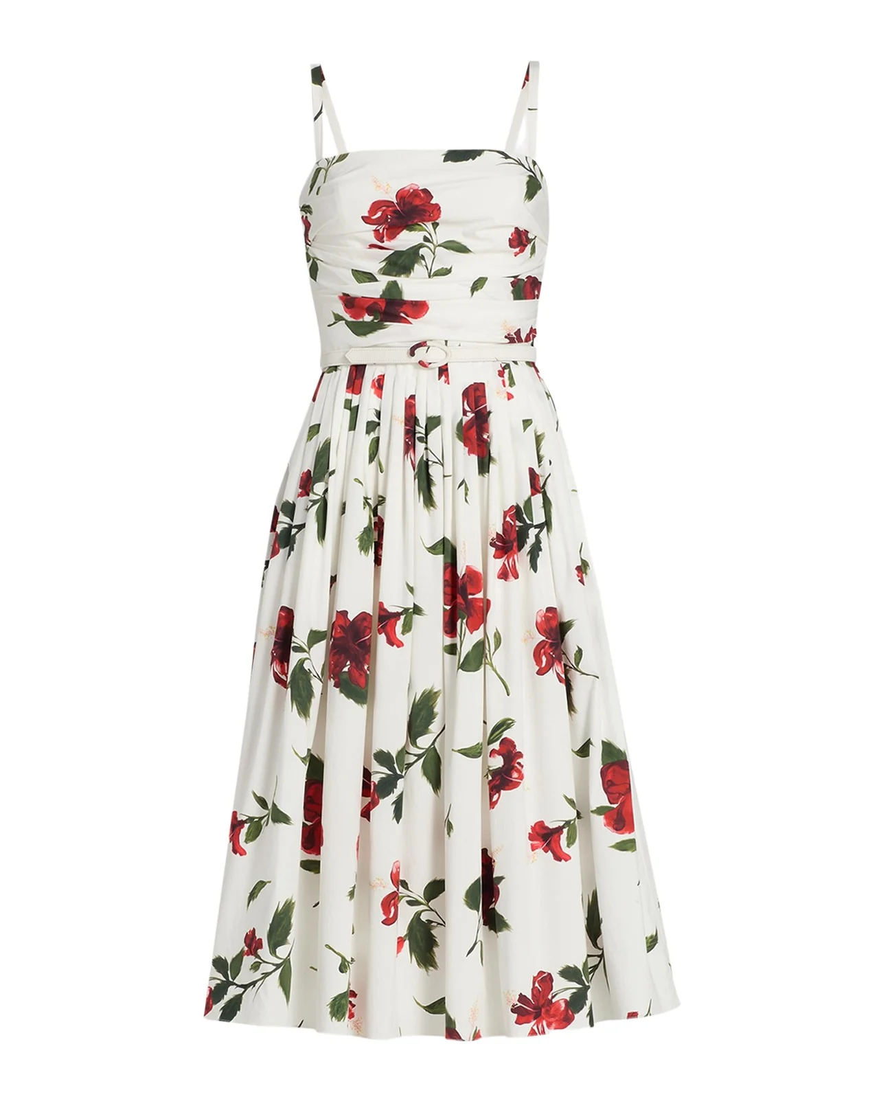 Sleeveless Hibiscus Print Cotton Pleated Midi Dress Sleeveless Hibiscus Print Cotton Pleated Midi Dress