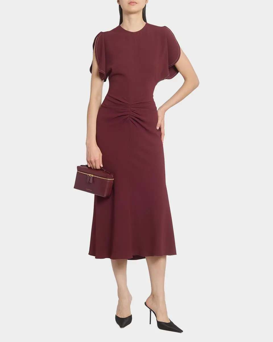 Victoria Beckham Gathered Waist Crepe Midi Dress | Thumbnail 2 Victoria Beckham Gathered Waist Crepe Midi Dress | Thumbnail 2