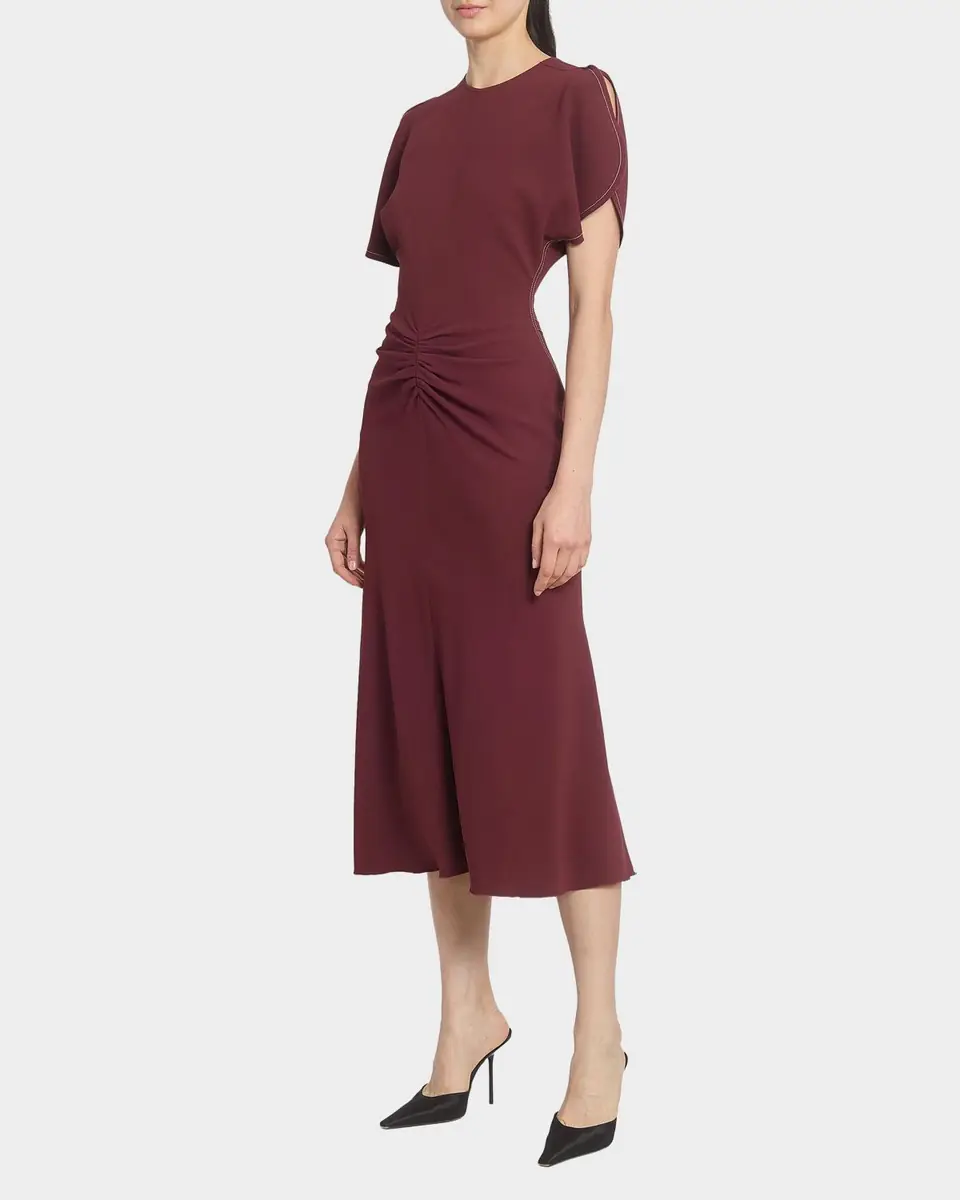 Victoria Beckham Gathered Waist Crepe Midi Dress | Thumbnail 4 Victoria Beckham Gathered Waist Crepe Midi Dress | Thumbnail 4