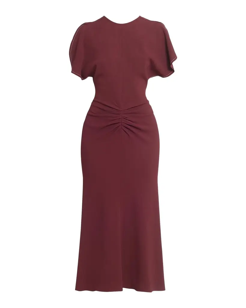 Victoria Beckham Gathered Waist Crepe Midi Dress | Image 1 Victoria Beckham Gathered Waist Crepe Midi Dress | Image 1