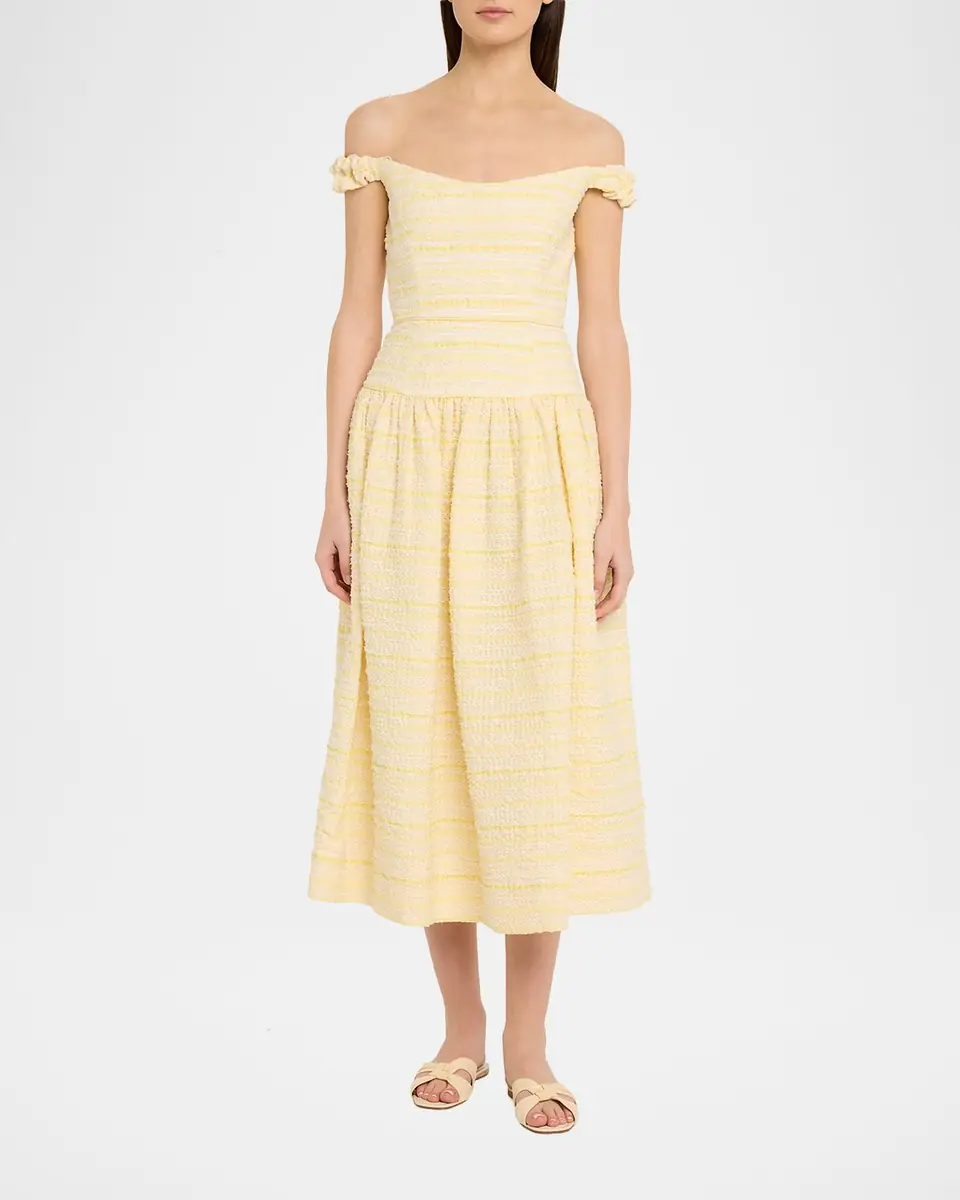 Markarian Georgie Striped Seersucker Off-The-Shoulder Midi Dress | Thumbnail 2