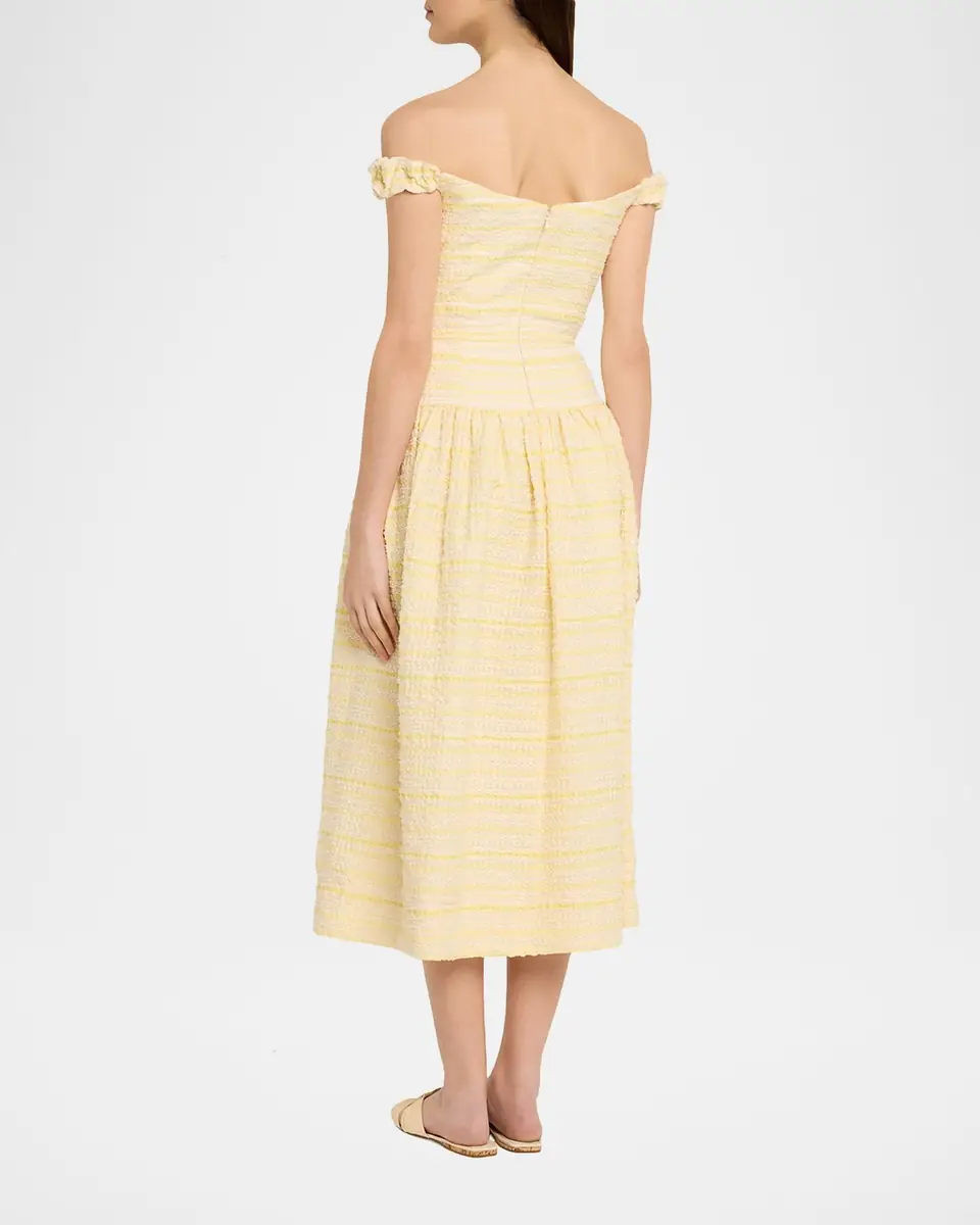 Markarian Georgie Striped Seersucker Off-The-Shoulder Midi Dress | Thumbnail 3
