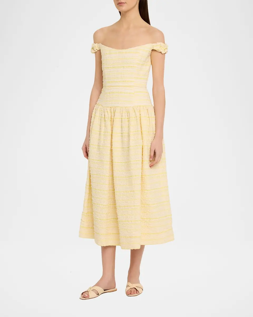 Markarian Georgie Striped Seersucker Off-The-Shoulder Midi Dress | Thumbnail 4