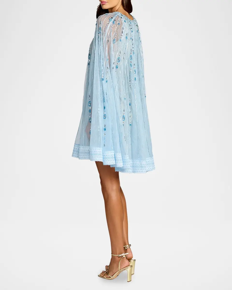 Mac Duggal Beaded Lace Cape-Sleeve Mini Dress | Thumbnail 3 Mac Duggal Beaded Lace Cape-Sleeve Mini Dress | Thumbnail 3
