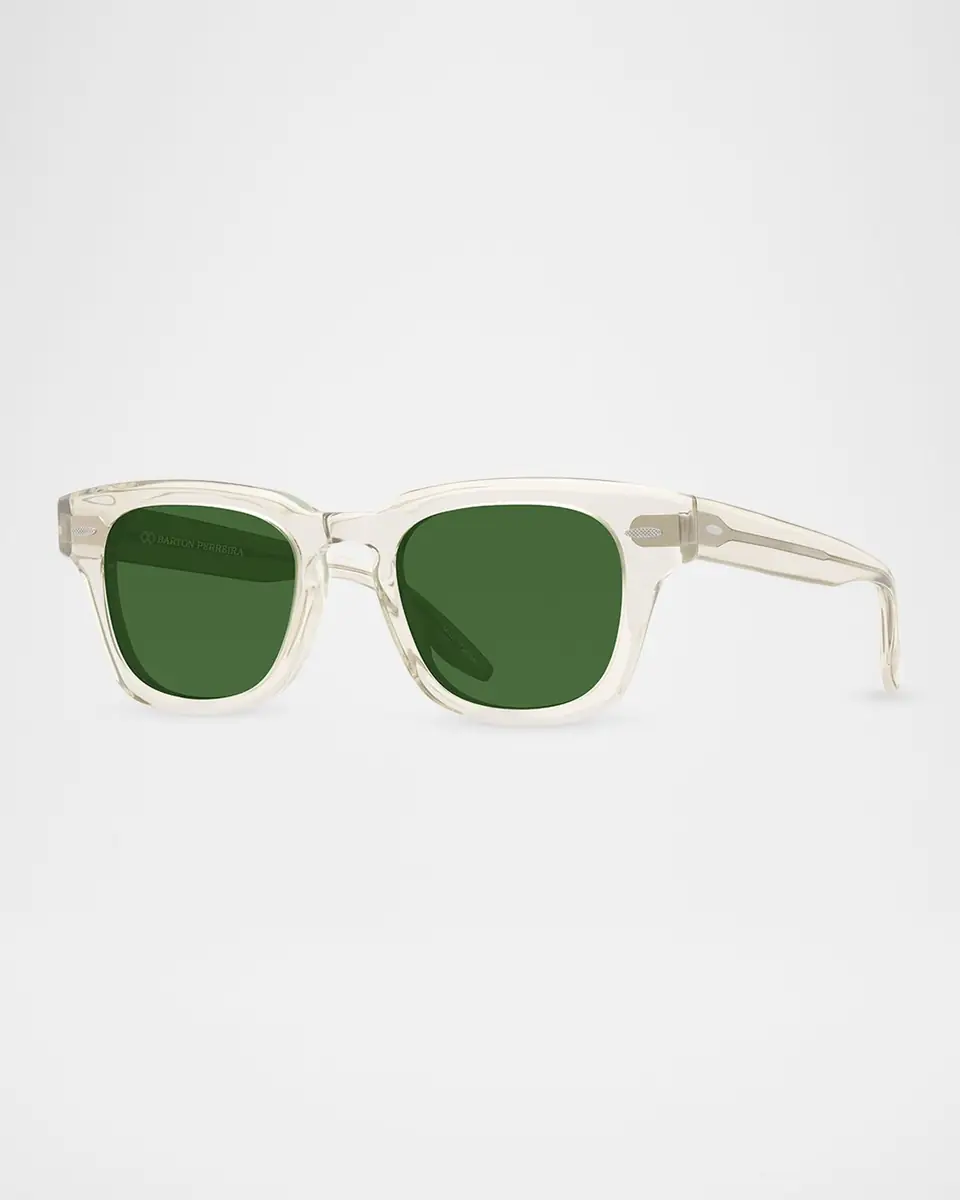 BARTON PERREIRA Men's Keyhole-Bridge Transparent Acetate Square Sunglasses | Thumbnail 2 BARTON PERREIRA Men's Keyhole-Bridge Transparent Acetate Square Sunglasses | Thumbnail 2
