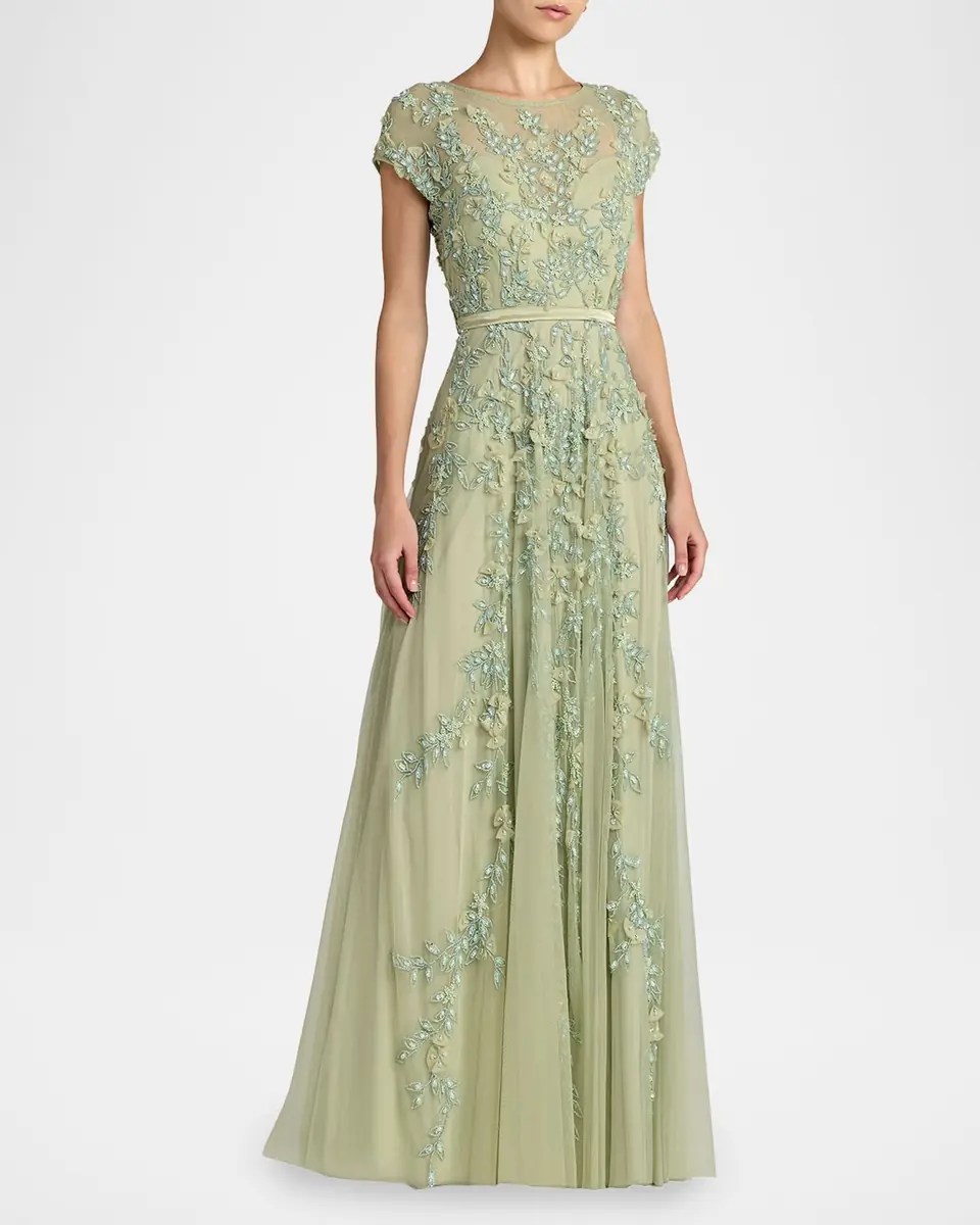 Mac Duggal Beaded Mesh Cap-Sleeve Gown | Thumbnail 2 Mac Duggal Beaded Mesh Cap-Sleeve Gown | Thumbnail 2