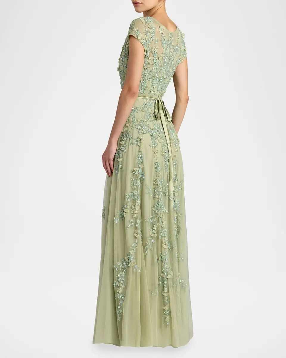 Mac Duggal Beaded Mesh Cap-Sleeve Gown | Thumbnail 3 Mac Duggal Beaded Mesh Cap-Sleeve Gown | Thumbnail 3