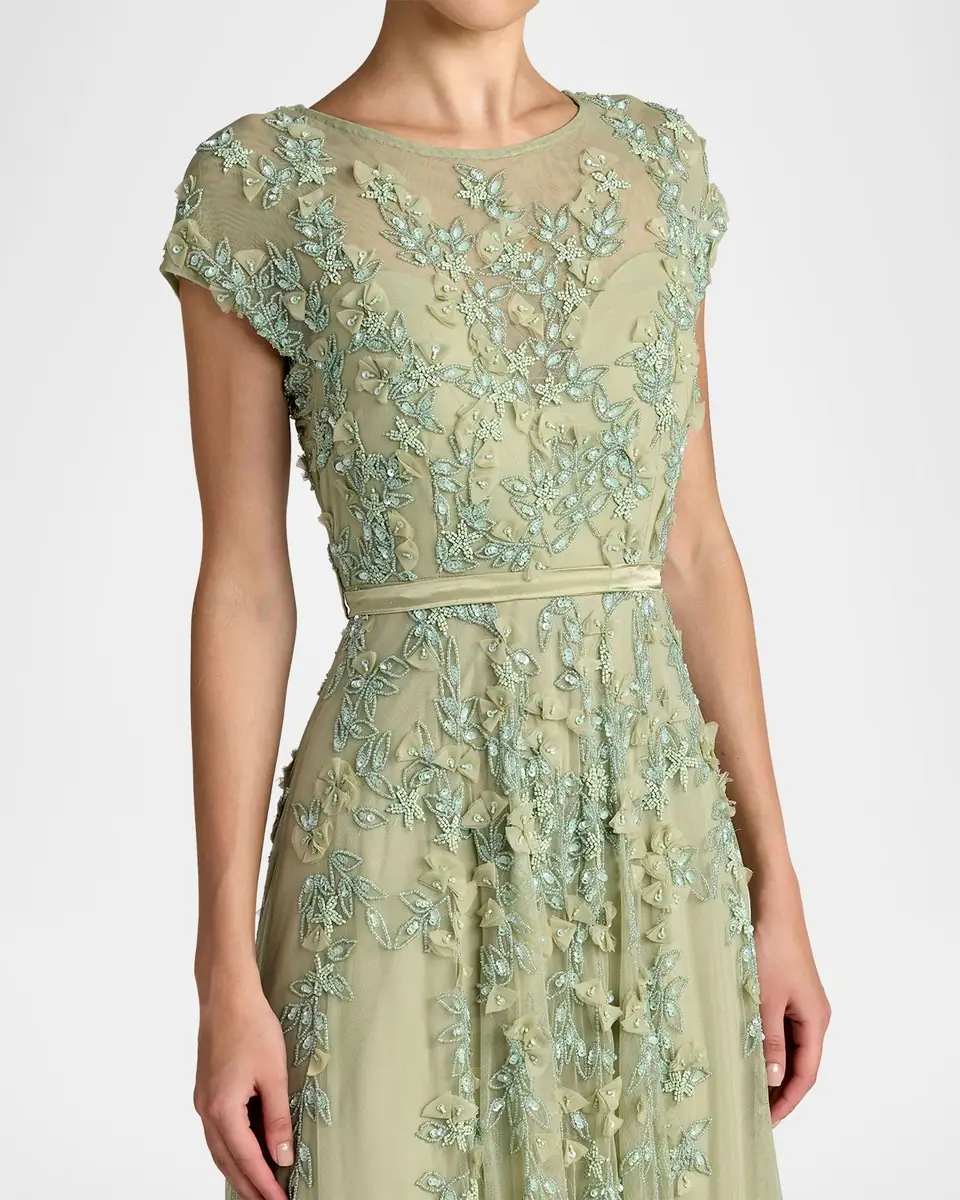 Mac Duggal Beaded Mesh Cap-Sleeve Gown | Thumbnail 4 Mac Duggal Beaded Mesh Cap-Sleeve Gown | Thumbnail 4