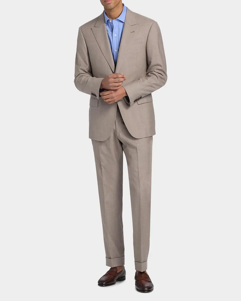 Emporio Armani Tonal Textured Single-Breasted Wool, Silk & Linen Suit | Thumbnail 2 Emporio Armani Tonal Textured Single-Breasted Wool, Silk & Linen Suit | Thumbnail 2