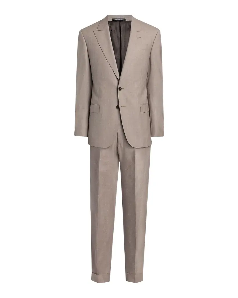 Emporio Armani Tonal Textured Single-Breasted Wool, Silk & Linen Suit | Image 1 Emporio Armani Tonal Textured Single-Breasted Wool, Silk & Linen Suit | Image 1