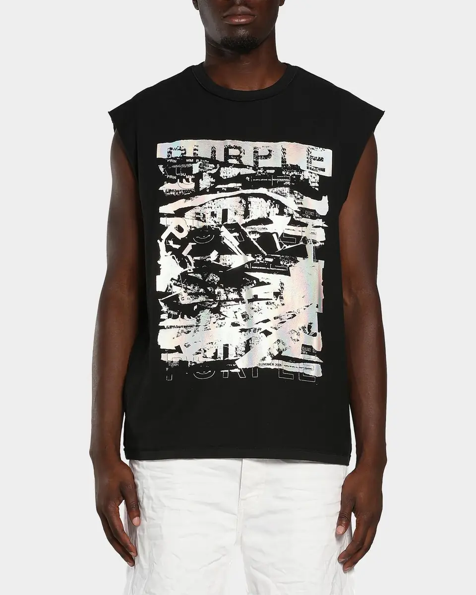 PURPLE Men's Textured Graphic Sleeveless T-Shirt | Thumbnail 3 PURPLE Men's Textured Graphic Sleeveless T-Shirt | Thumbnail 3