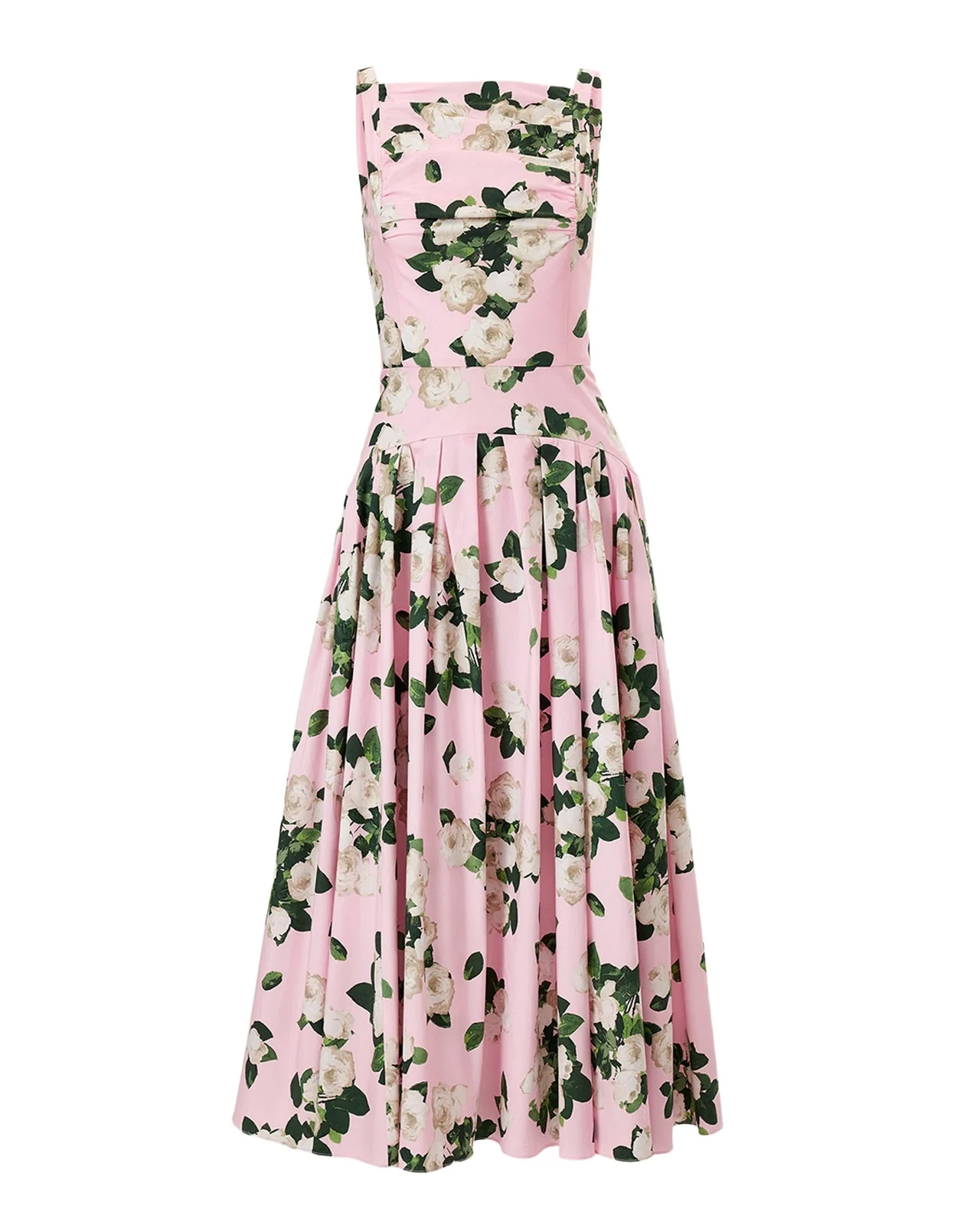 Rose-Print Pleated Drop-Waist Midi Dress Rose-Print Pleated Drop-Waist Midi Dress