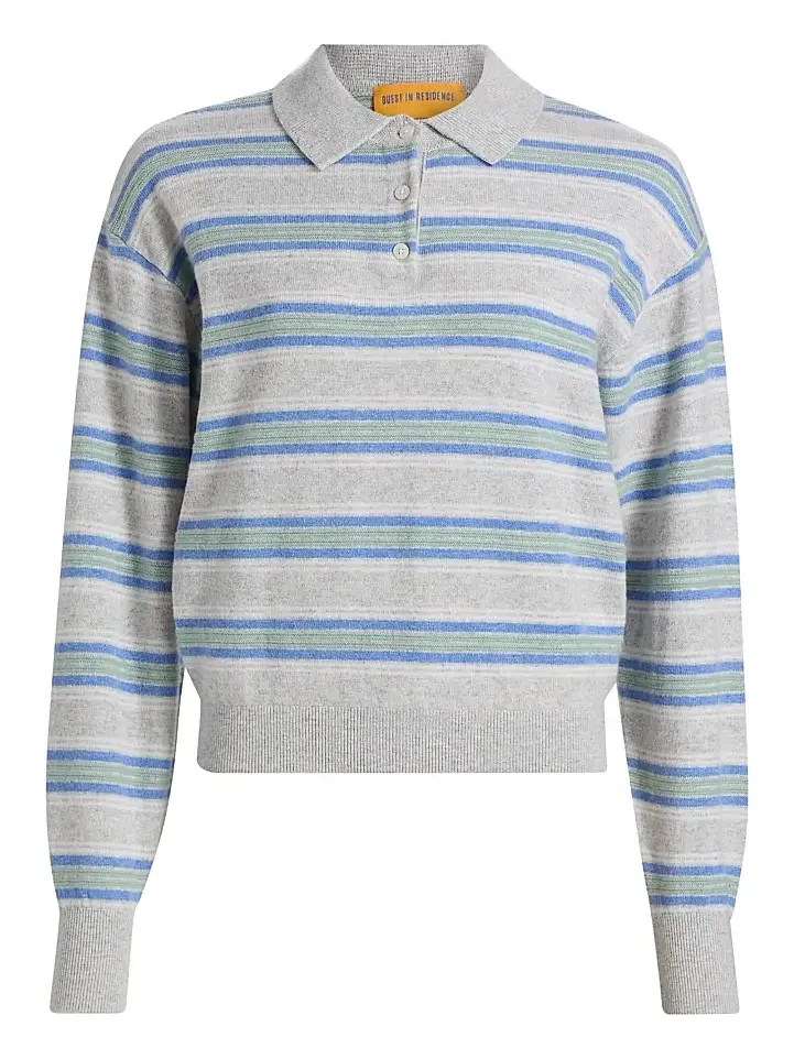 Women's Collegiate-Striped Cashmere Polo Shirt Women's Collegiate-Striped Cashmere Polo Shirt