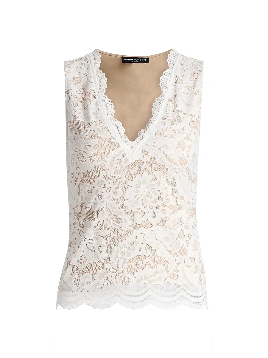 Generation Love Women's Leila Floral Stretch-Lace Tank - White Beige | Image 1 Generation Love Women's Leila Floral Stretch-Lace Tank - White Beige | Image 1