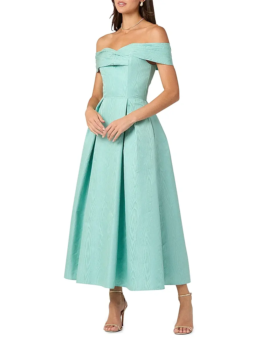 Shoshanna Women's June Pleated Off-Shoulder Midi-Dress | Thumbnail 2 Shoshanna Women's June Pleated Off-Shoulder Midi-Dress | Thumbnail 2